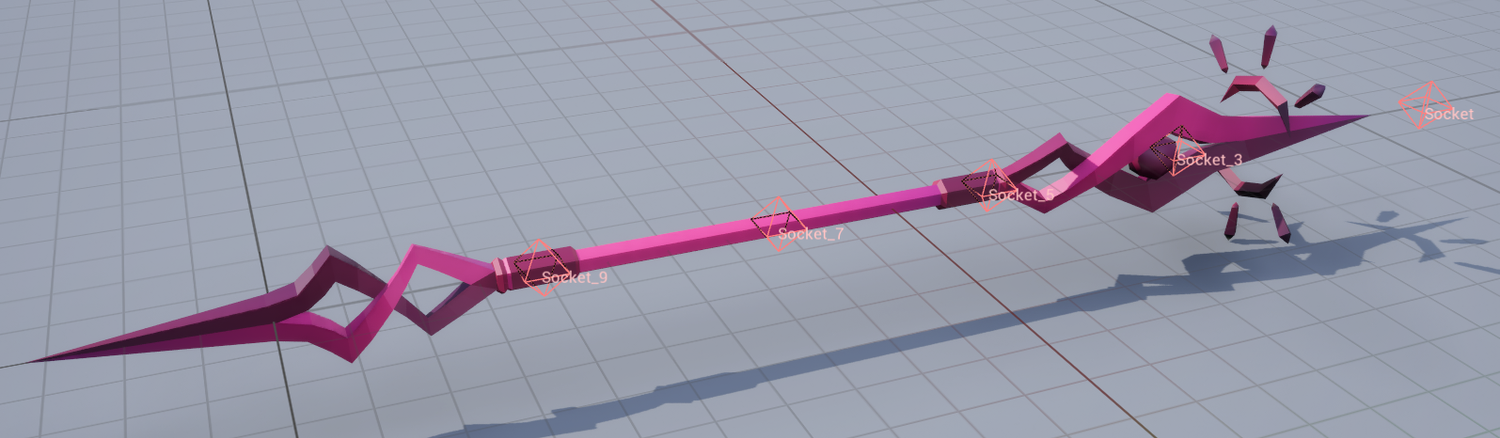 武器 StaticMesh Socket 设置 — Socket 1 / Socket 2 定义检测起止点