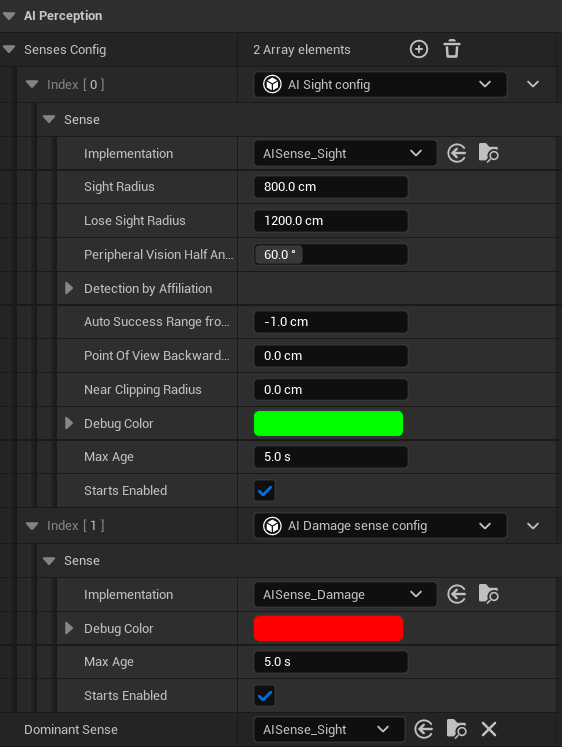 AIC_Enemy_Base 的 AI Perception Component 配置面板
